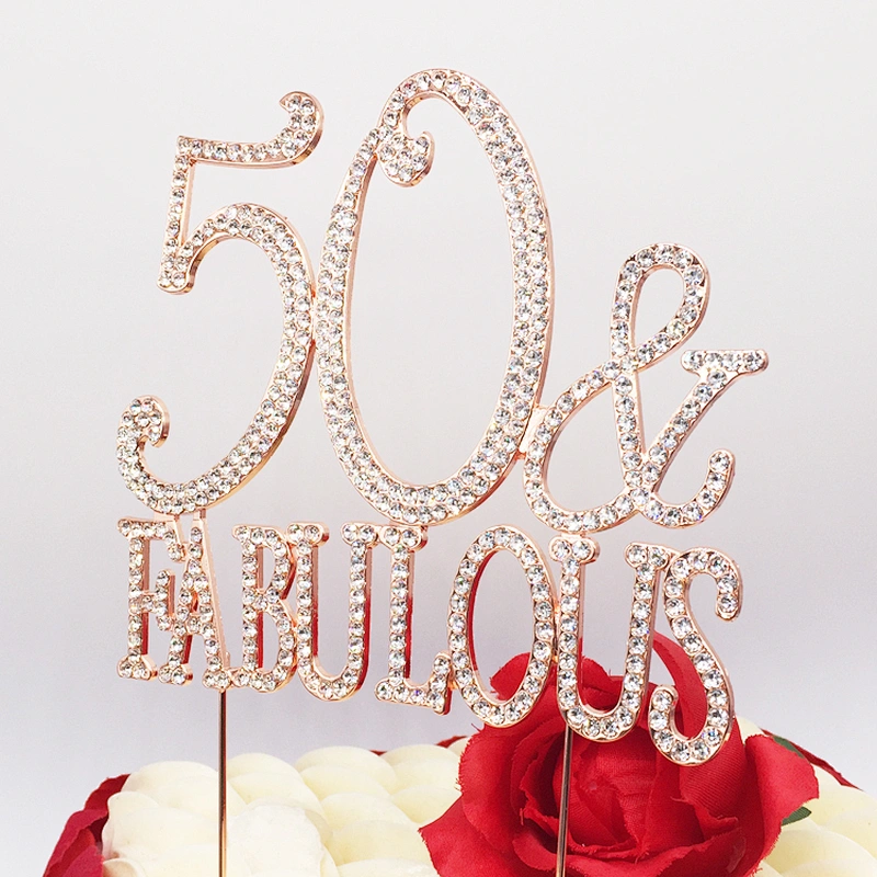 New Custom Product Decorations Crystal Wedding Birthday 50th Rhinestone Cake Topper