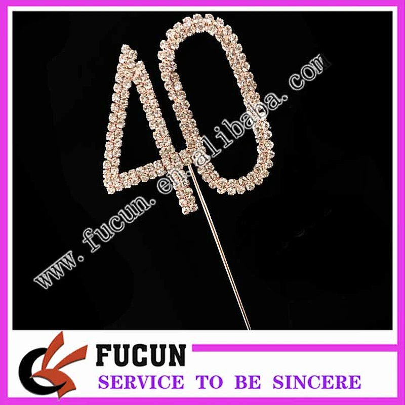 Hot products rose gold plating rhinestone number Cake Topper for birthday wholesale