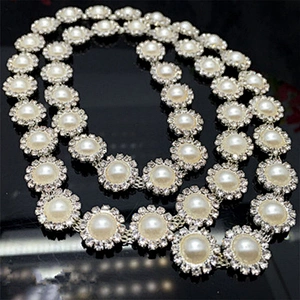 fashion new style wholesale pearl crystal rolling trimming chain for wedding dress decoration