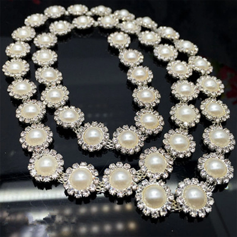fashion new style wholesale pearl crystal rolling trimming chain for wedding dress decoration