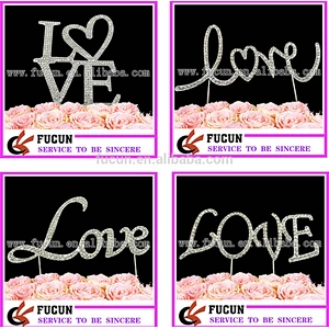 Customized new products wedding rhinestone LOVE cake topper party supplies China wholesale