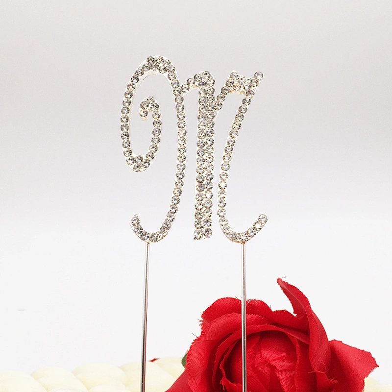 Wholesale Diamond Cursive Letter M Initial Name Alphabet Rhinestone Monogram Cake Topper