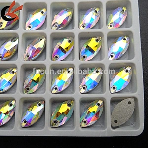 5*10mm 2 hole clear AB navette faceted flatback crystal glass sew on rhinestones