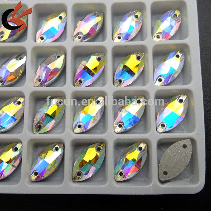 5*10mm 2 hole clear AB navette faceted flatback crystal glass sew on rhinestones