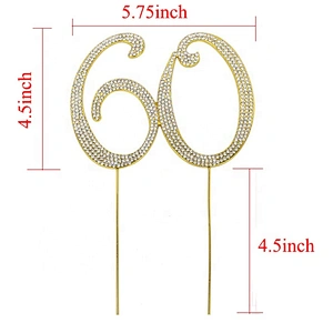 plating gold clear rhinestone number 60 wedding anniversary cake topper