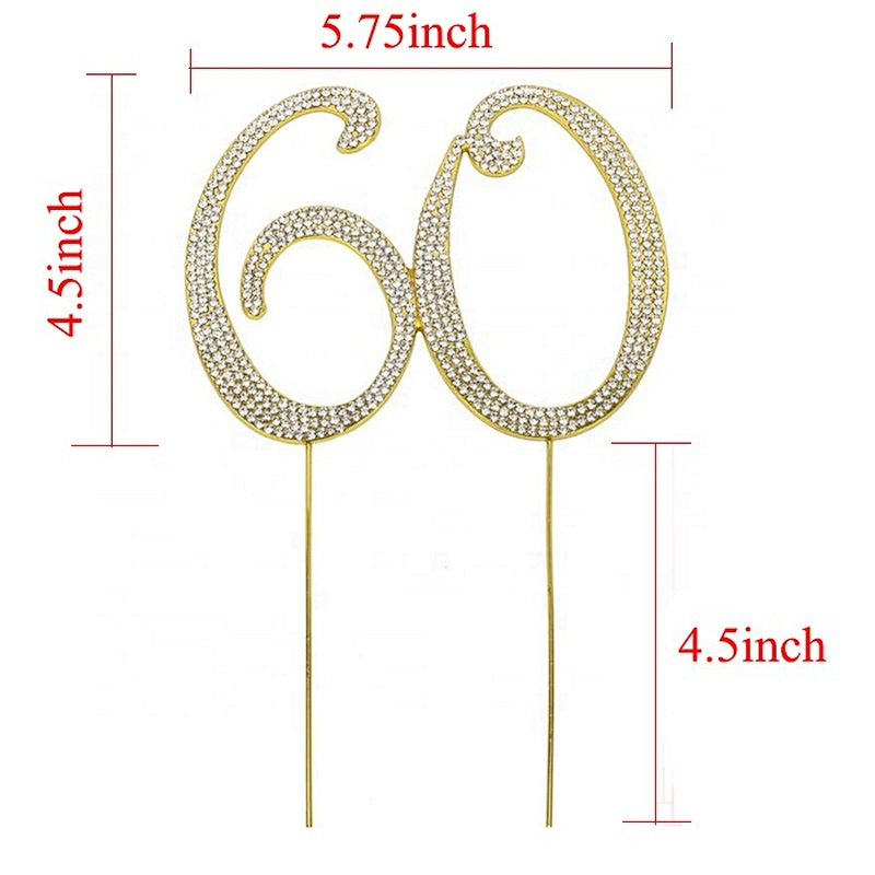 plating gold clear rhinestone number 60 wedding anniversary cake topper
