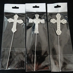 various styles Floral Stick rhinestone CROSS CAKE TOPPER