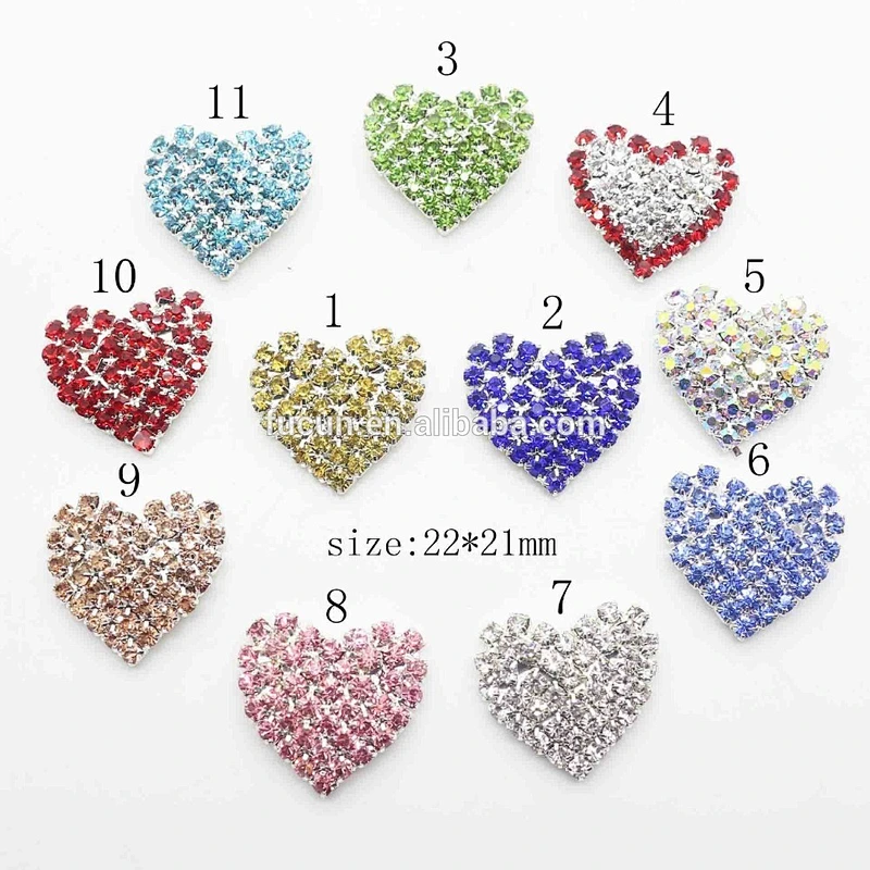 Customized 2018 fashion Colorful heart shape rhinestone brooch in bulk