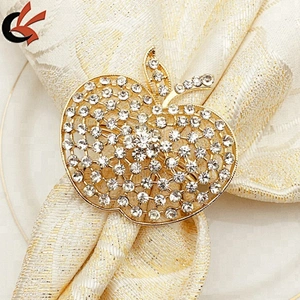 Wholesale Gold alloy rhinestone apple Napkin Ring for Events Wedding Dinner