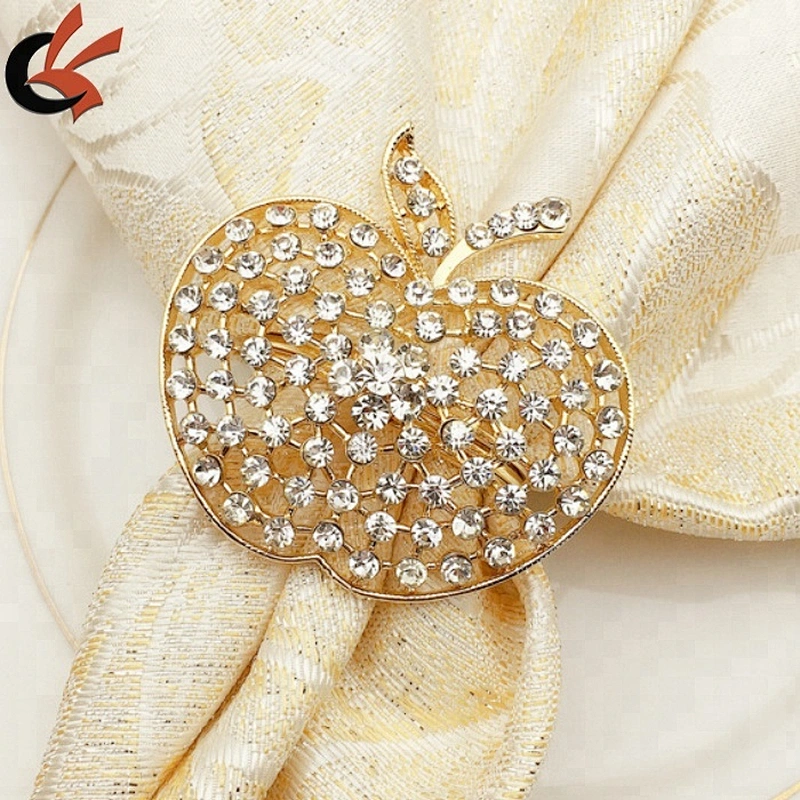 Wholesale Gold alloy rhinestone apple Napkin Ring for Events Wedding Dinner
