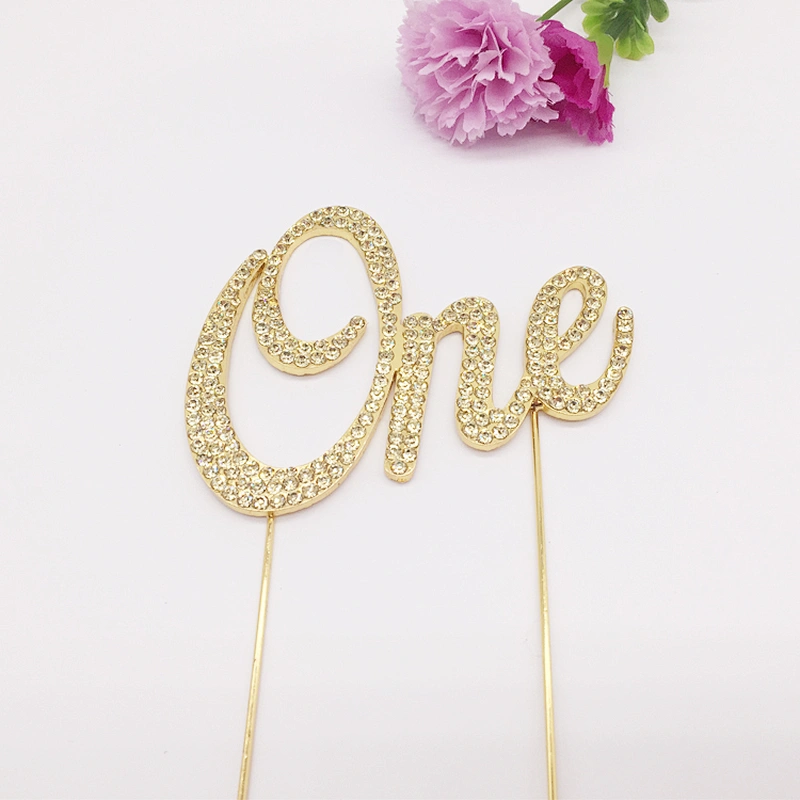 New Arrival Unique Gold One Rhinestone Queen Birthday Cake Topper