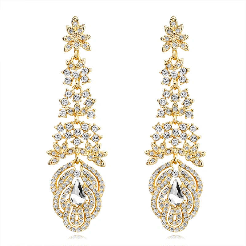 Stunning Gold Wedding crystal Rhinestone Earrings