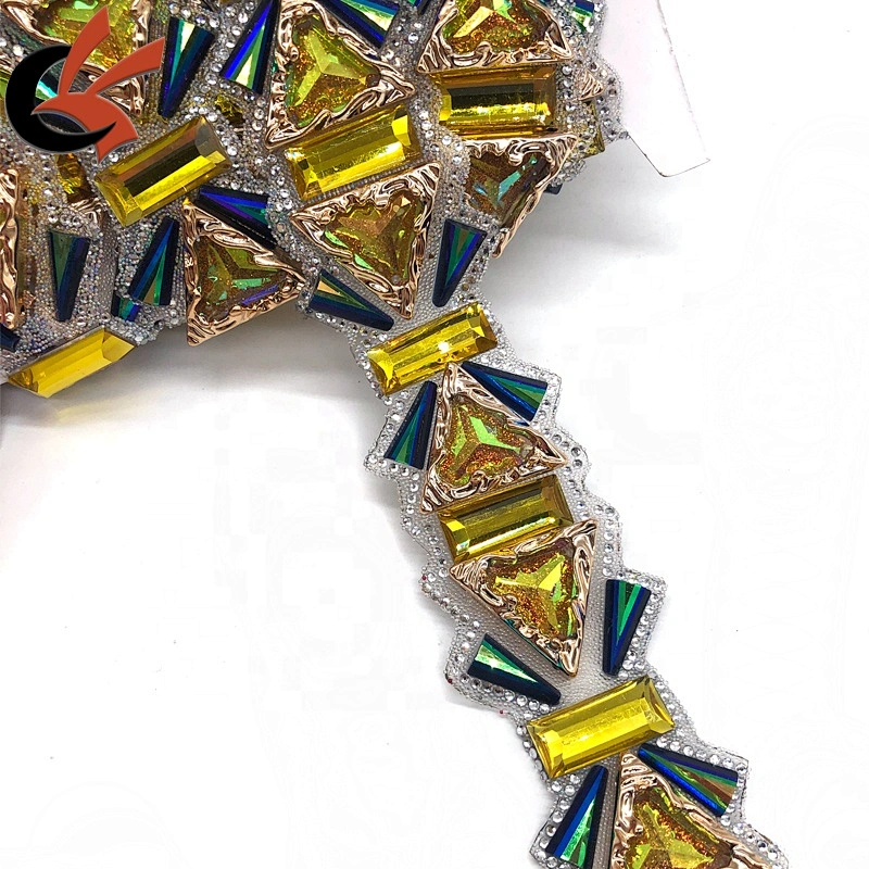 Factory making New style Gold crystal hot fix tape trimming iron on trims