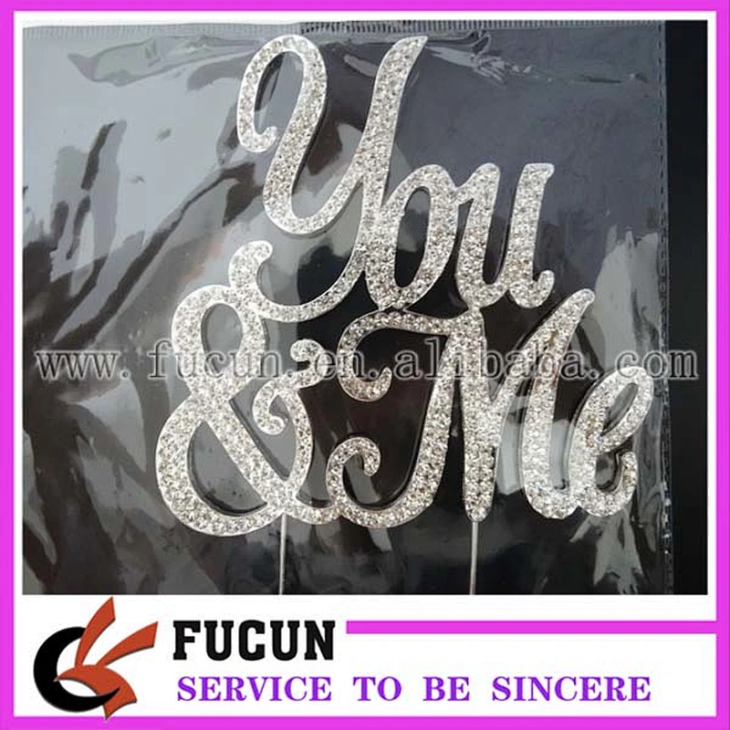 sparkle YOU & ME gold rhinestone wedding cake topper