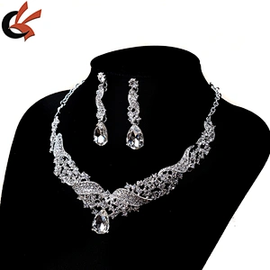 Sparkly Wedding Bride Shining Rhinestone Necklace Earring Jewelry Set