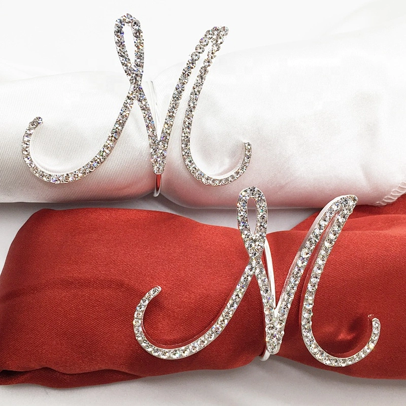 Wedding Bridal Dinner Table Accessories Rhinestone Crystal Letter Napkin Ring Wholesale