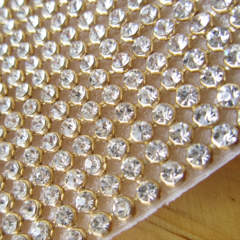 Hot Fix aluminum gold base crystal expanded rhinestone mesh for bag decoration
