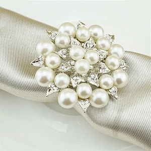 bulk wholesale pearl rhinestone flower napkin rings for wedding table decoration