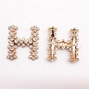 custom shoe decoration letter H rhinestone sandal buckle accessories for casual shoes