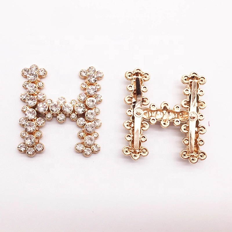 custom shoe decoration letter H rhinestone sandal buckle accessories for casual shoes