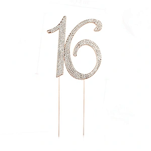 Wholesale 4.7inch  Clear Rhinestone Gold Number 16 Cake Topper for Anniversaries Cake Decoration
