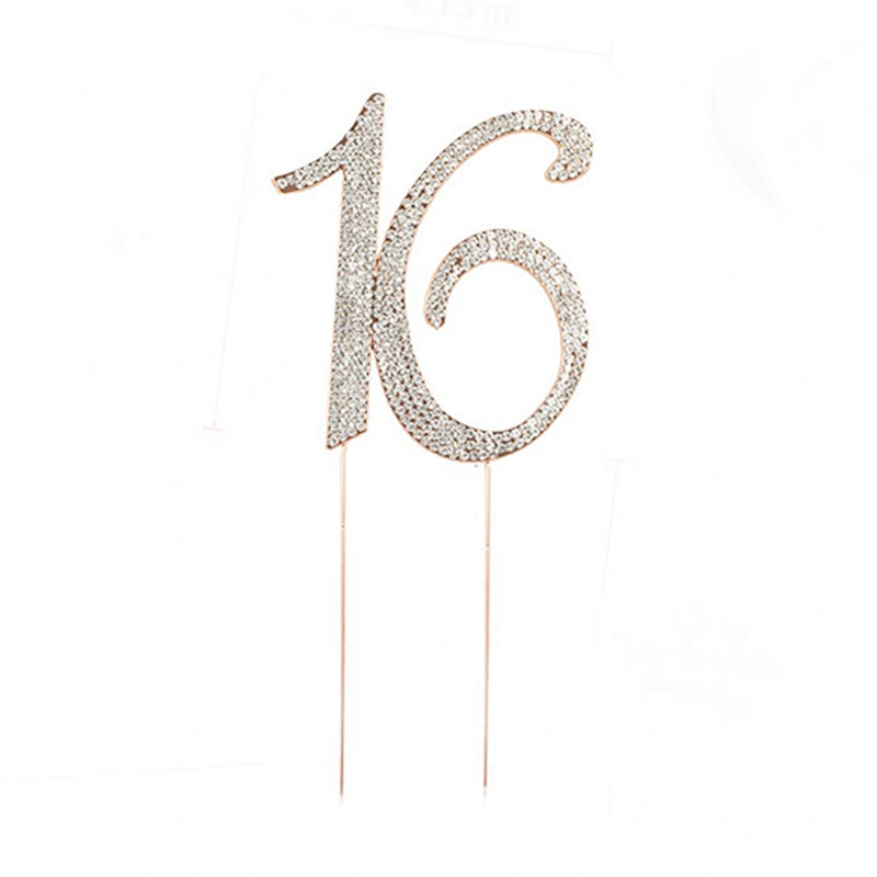 Wholesale 4.7inch  Clear Rhinestone Gold Number 16 Cake Topper for Anniversaries Cake Decoration