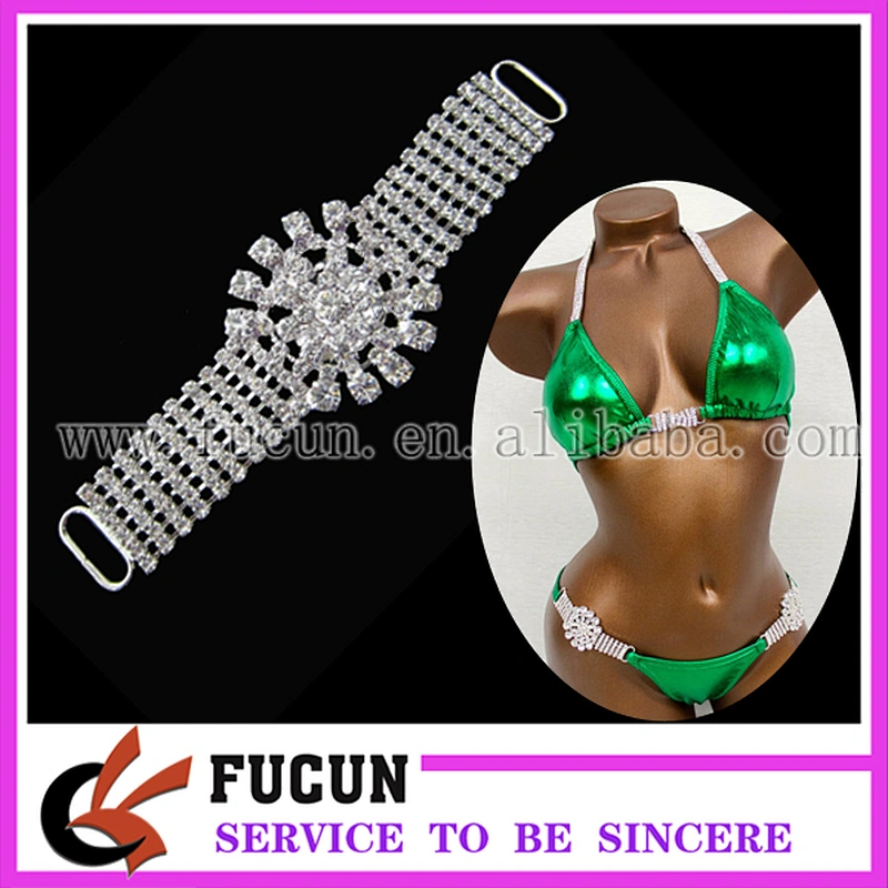 Medium 2 Row rhinestone Chain square ends rhinestone bikini connector