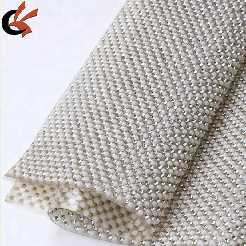 2018 bling hot fix rhinestone pearl mesh trimming for garment shoe bag accessories