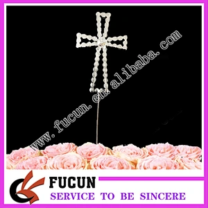 rhinestone Cross Baptism Communion Christening Easter Party cake topper for decoration