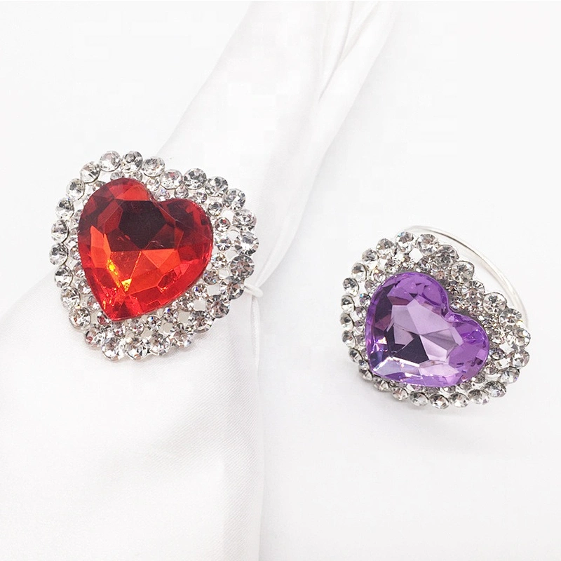 Red heart diamond acrylic bling stone napkin ring wholesale napkin holder for wedding decors