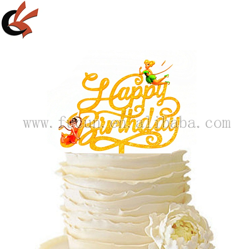 New Arrival Cloth Gold Laser Cut Acrylic Happy Birthday Cake Topper