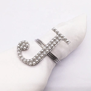 Cheap price unique handmade pearl beaded alphabet napkin ring for wedding decors