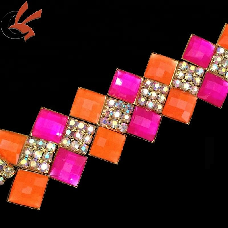 Neon colors rhinestone beaded trim rhinestone chain trims garment decoration