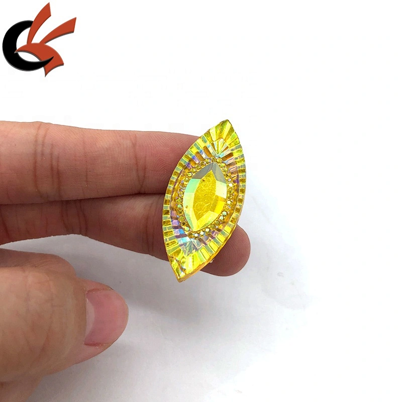 Shining Yellow AB Horse Eye Resin Rhinestones Sew On Flatback Beads Stone