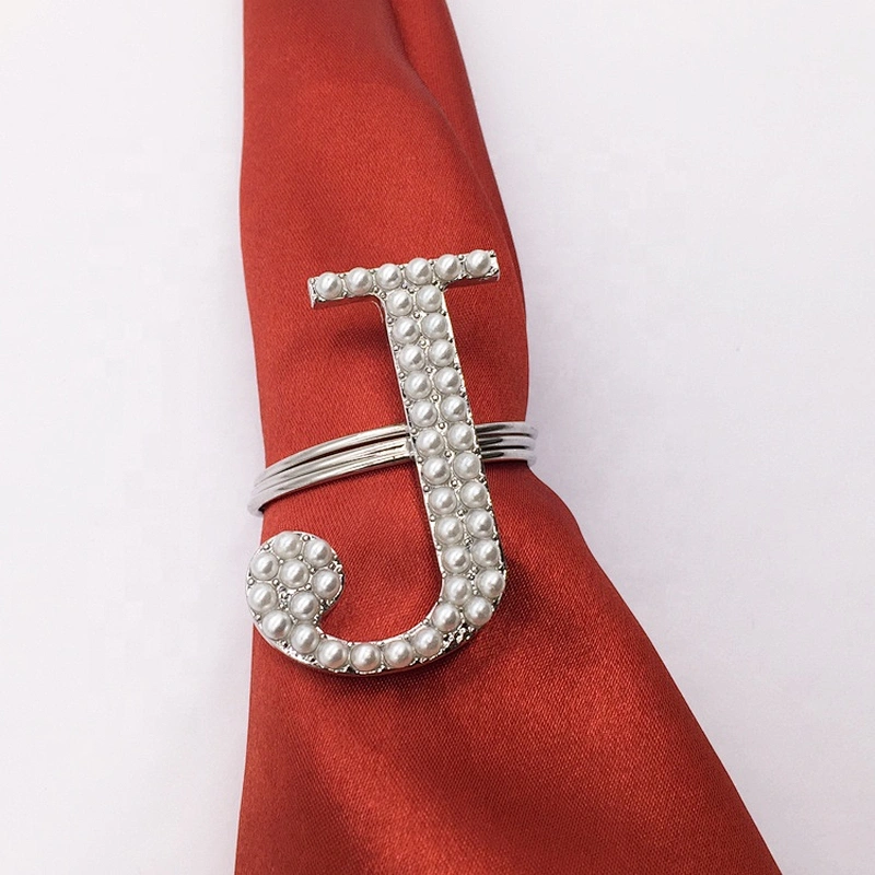 Cheap price unique handmade pearl beaded alphabet napkin ring for wedding decors