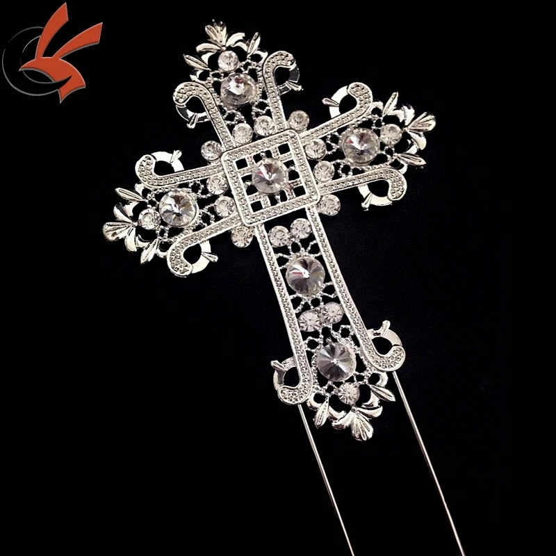 Cross Rhinestone Crystal Silver Cake Decoration Topper For Wedding
