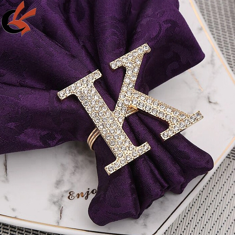 wholesale gold plating  sparkly crystal rhinestone letter napkin ring