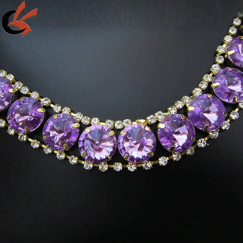 purple acrylic clear rhinestone plating gold Wedding Cake Rhinestone Trim
