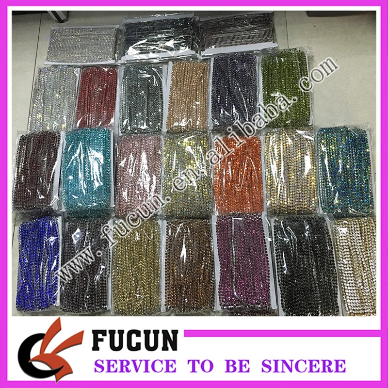 ss8,ss12,ss16,ss18 Sparly sew on silver crystal rhinestone cup chain strass trimming for dress decoration