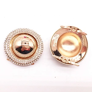 Gold Ornament Decorative Crystal Handbag Round Buckles For Ladies Flat Shoes