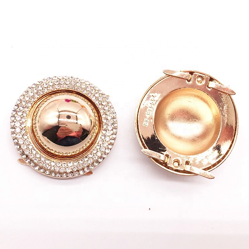 Gold Ornament Decorative Crystal Handbag Round Buckles For Ladies Flat Shoes