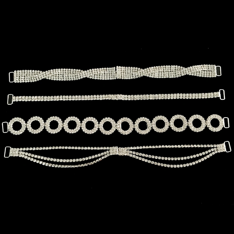 China factory men-made plating long rhinestone silver bikini connector for back