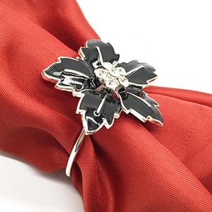 Custom Elegant Crystal Black Flower Wedding Table Napkin Rings