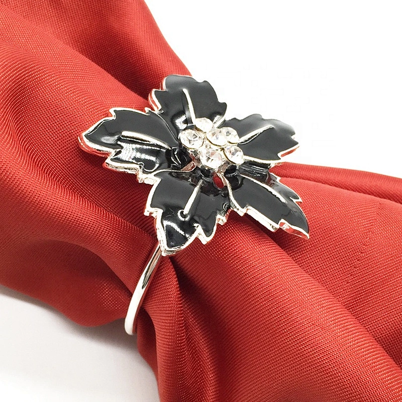Custom Elegant Crystal Black Flower Wedding Table Napkin Rings