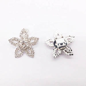 Wholesale Fashion European Women Silver Crystal Flower Rhinestone Floral Clip On Shoe Buckle