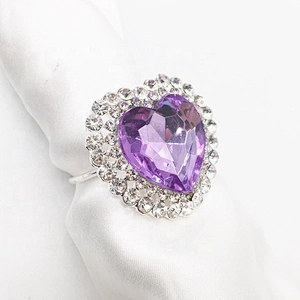 Red heart diamond acrylic bling stone napkin ring wholesale napkin holder for wedding decors