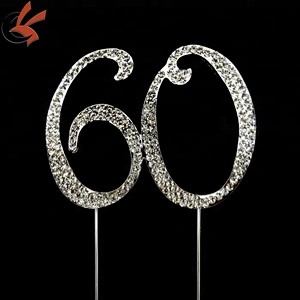 plating silver rhinestone number 60 wedding anniversary cake toppers
