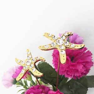 silk rose flowers bunch gold starfish rhinestone stick brooch for decors