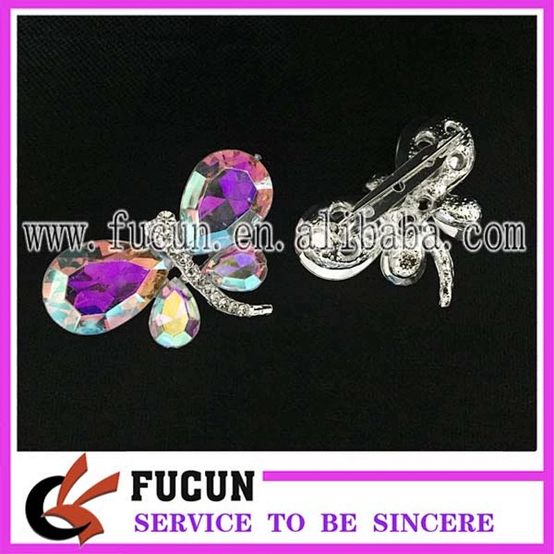 Newly trendy design crystal insect AB dragonfly shape rhinestone brooch for sell