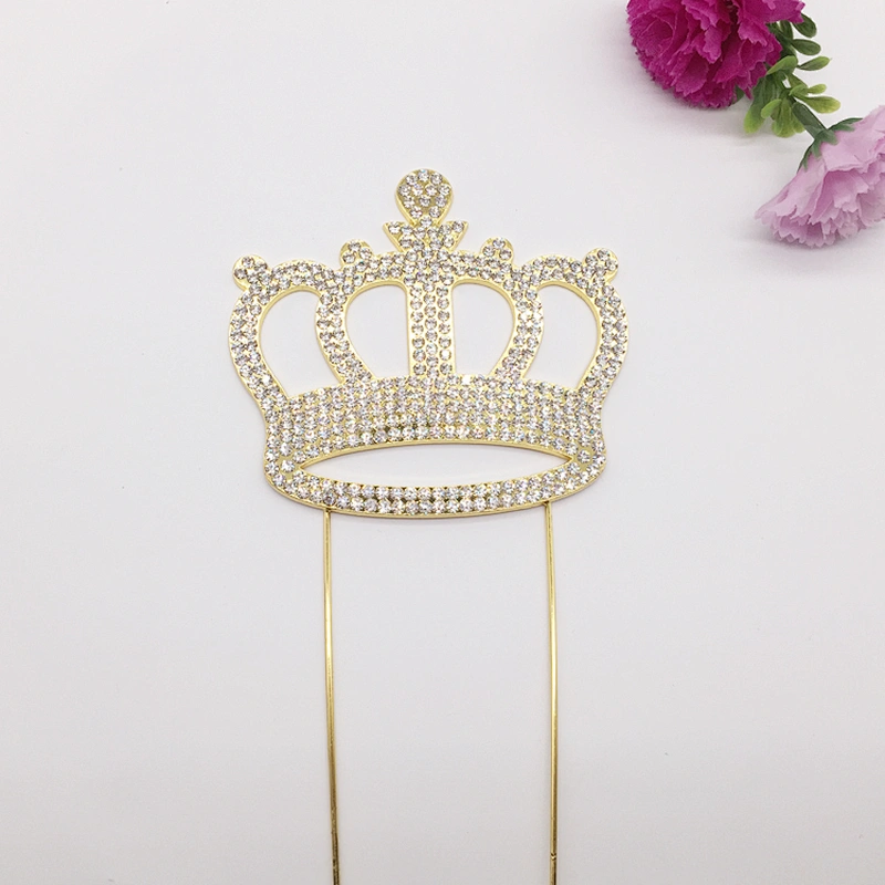 gold plated wedding birthday tiara crown shape crystal cake topper cake decoration